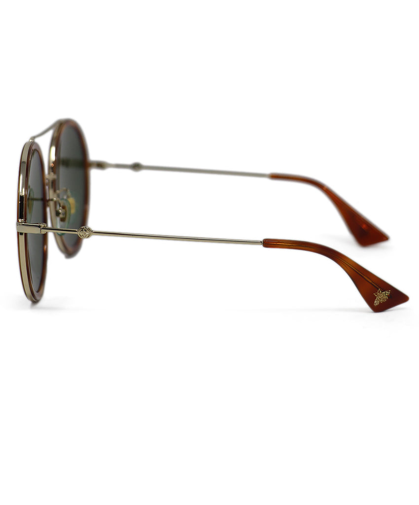 Gucci Brown Plastic Gold Metal Green Lens 3