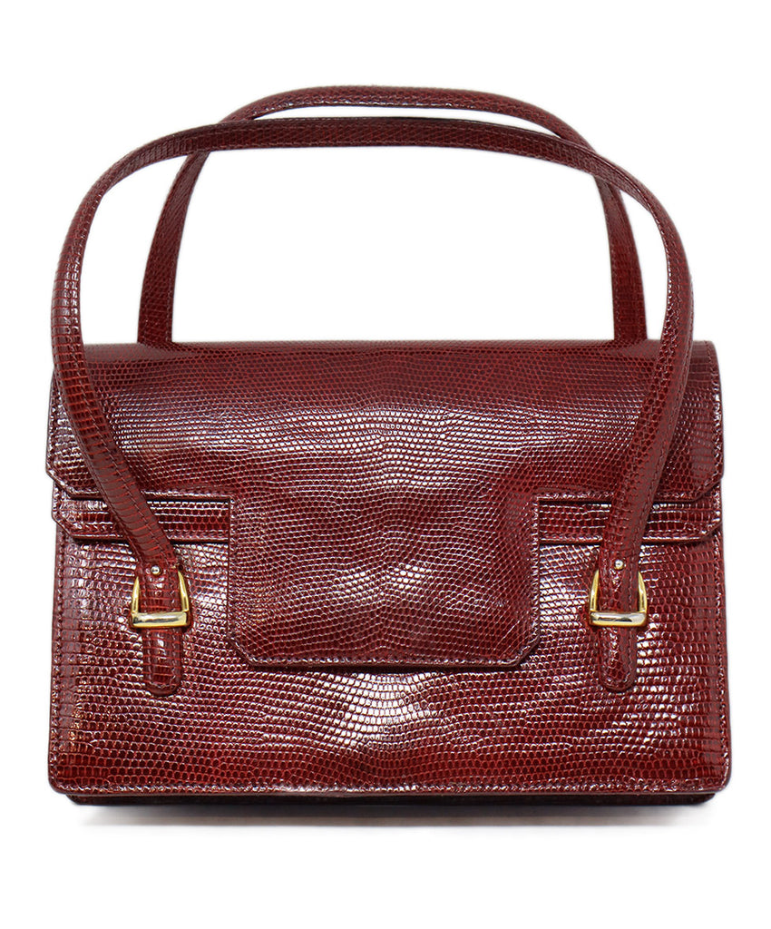 Gucci Vintage Burgundy Lizard Skin Satchel 