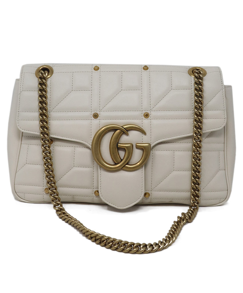  Gucci Cream Quilted Leather GG Marmont Bag 