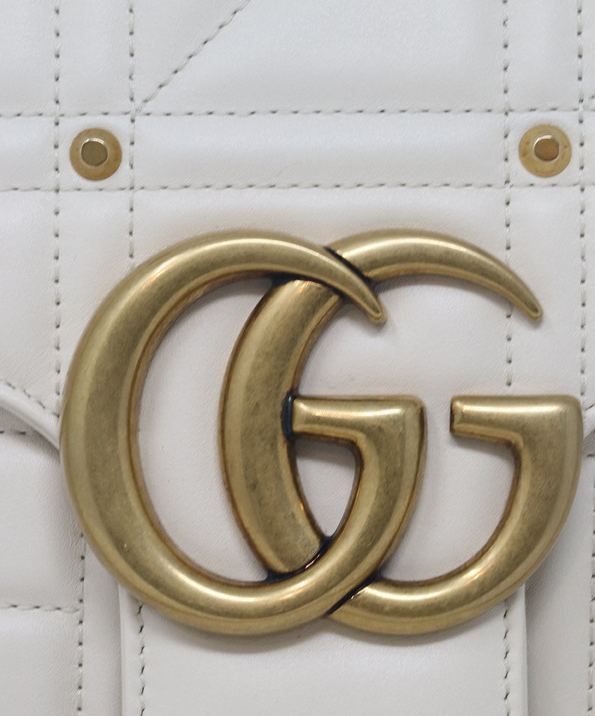  Gucci Cream Quilted Leather GG Marmont Bag 8