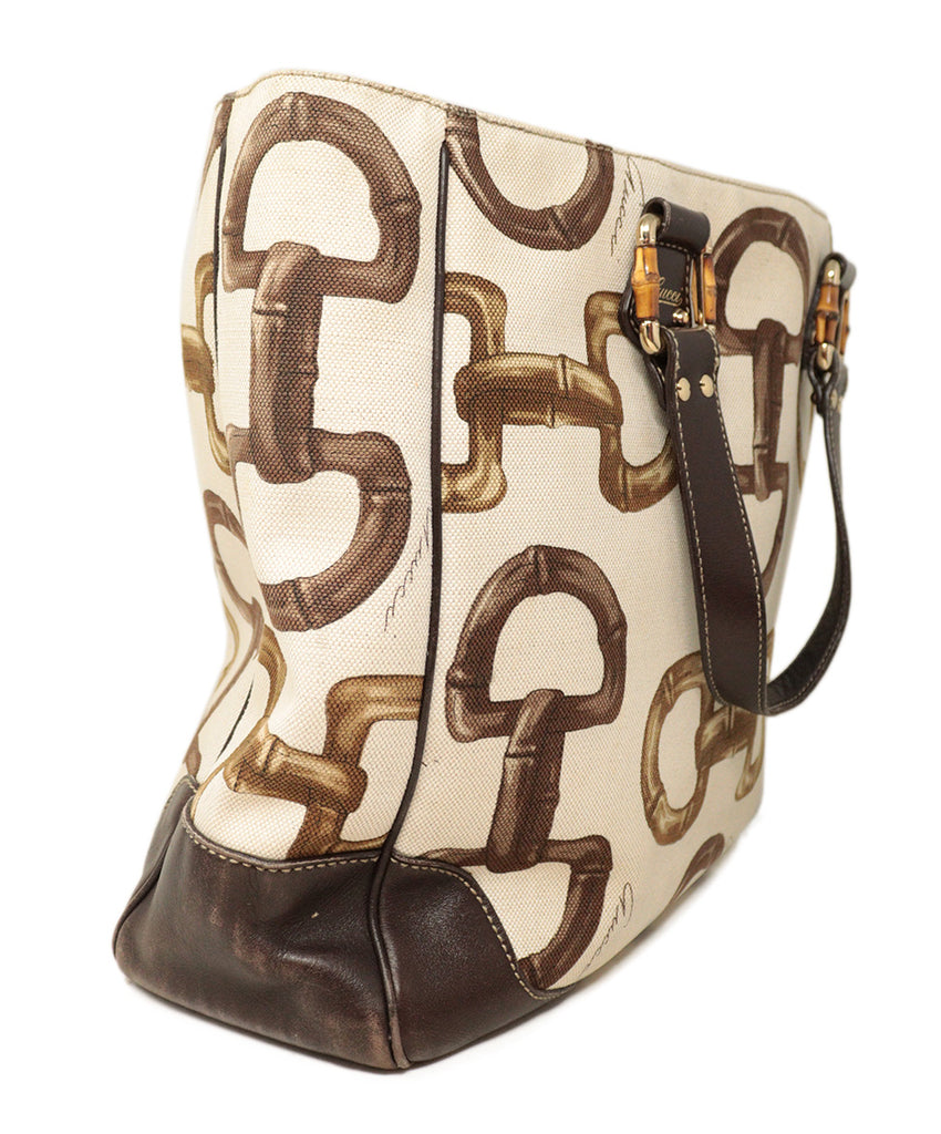 Gucci Ivory & Brown Print Tote 1