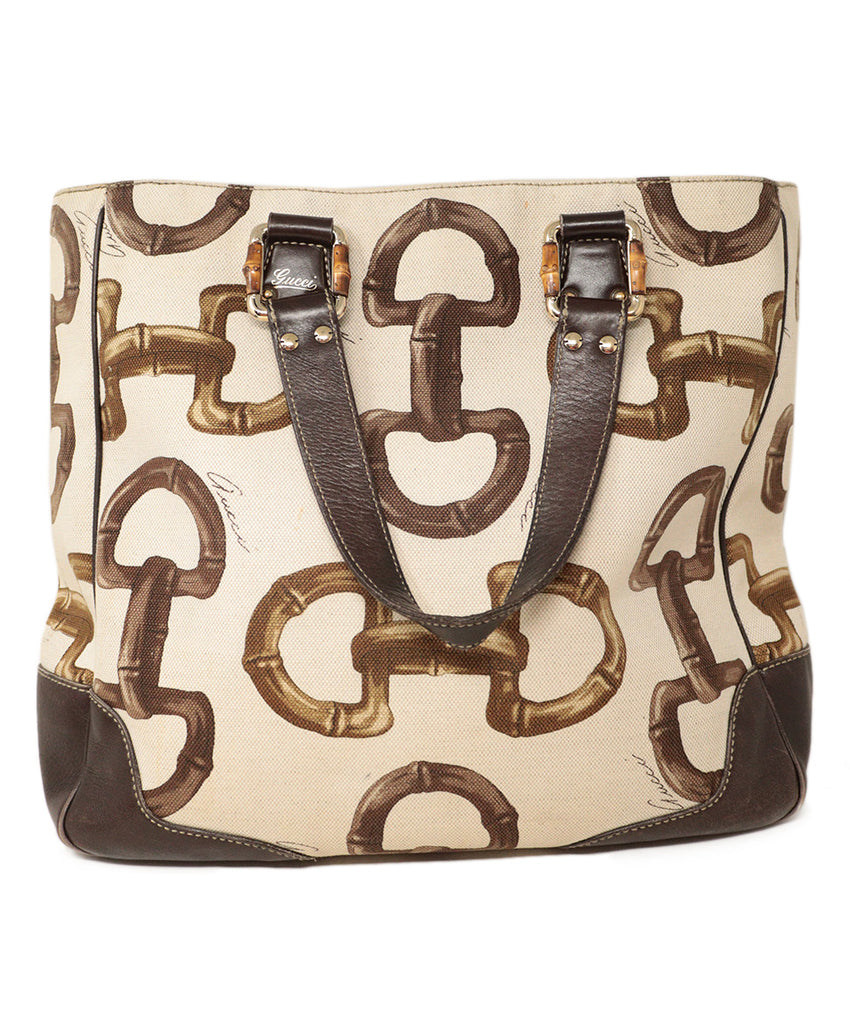 Gucci Ivory & Brown Print Tote 2