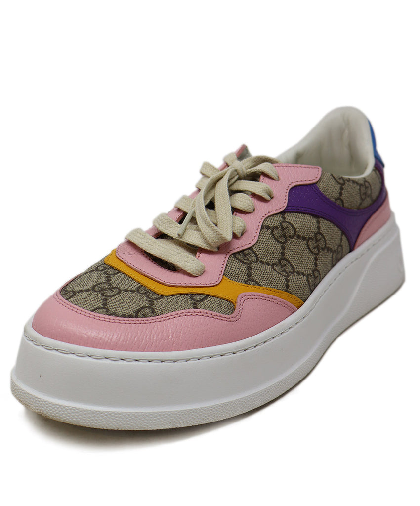 Gucci Pink Beige Monogram Canvas Leather Shoes 