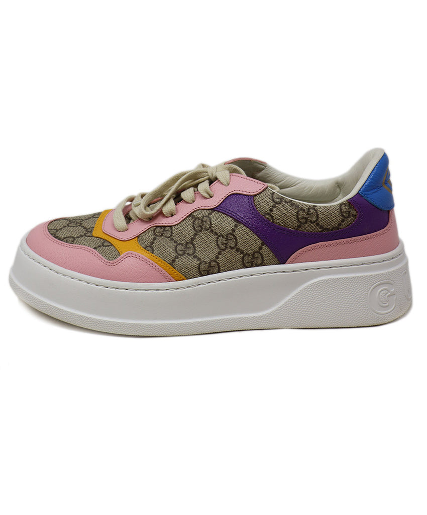 Gucci Pink Beige Monogram Canvas Leather Shoes 1