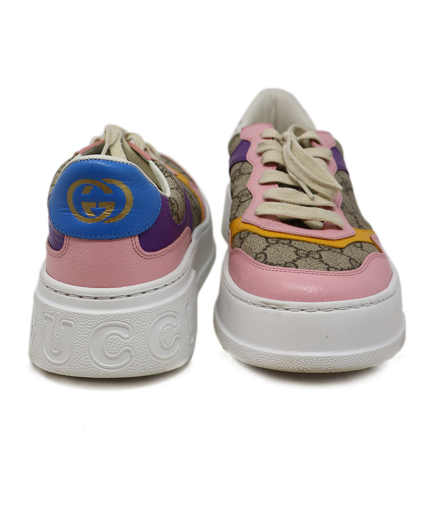 Gucci Pink Beige Monogram Canvas Leather Shoes 2