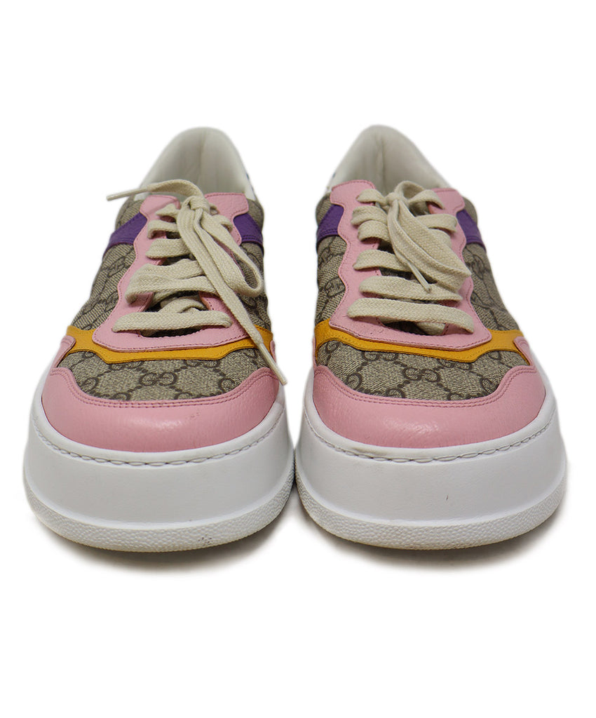 Gucci Pink Beige Monogram Canvas Leather Shoes 3