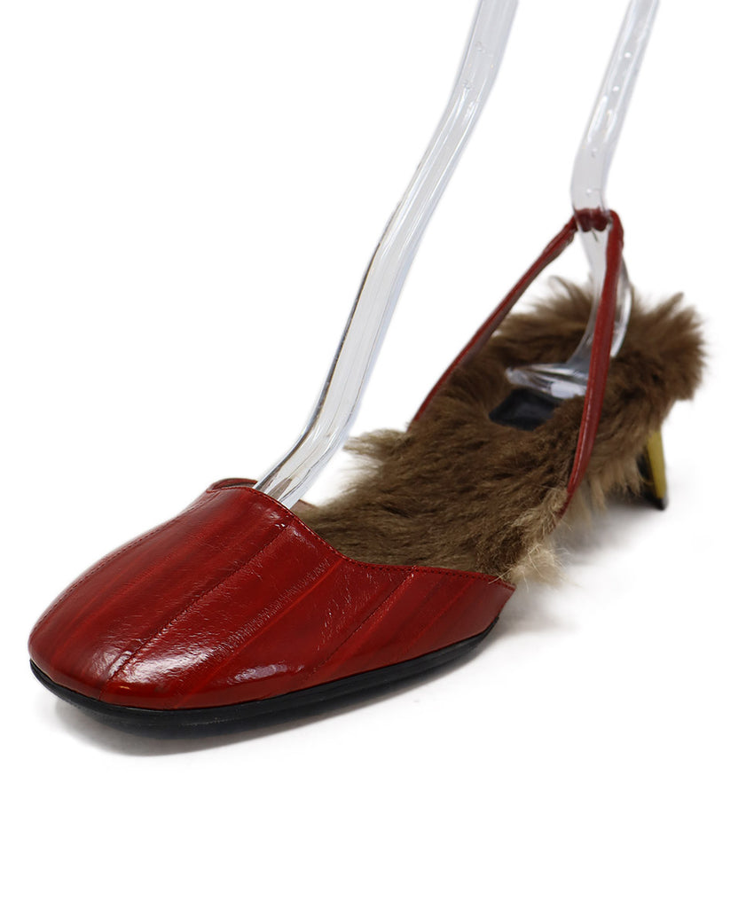 Gucci Red Eel & Brown Fur Heels 