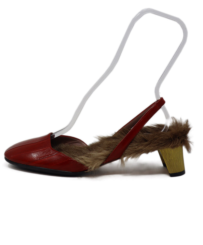 Gucci Red Eel & Brown Fur Heels 1