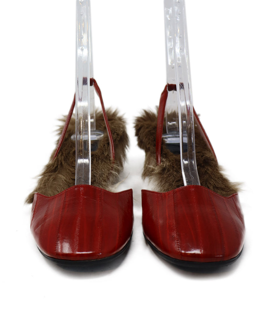 Gucci Red Eel & Brown Fur Heels 3