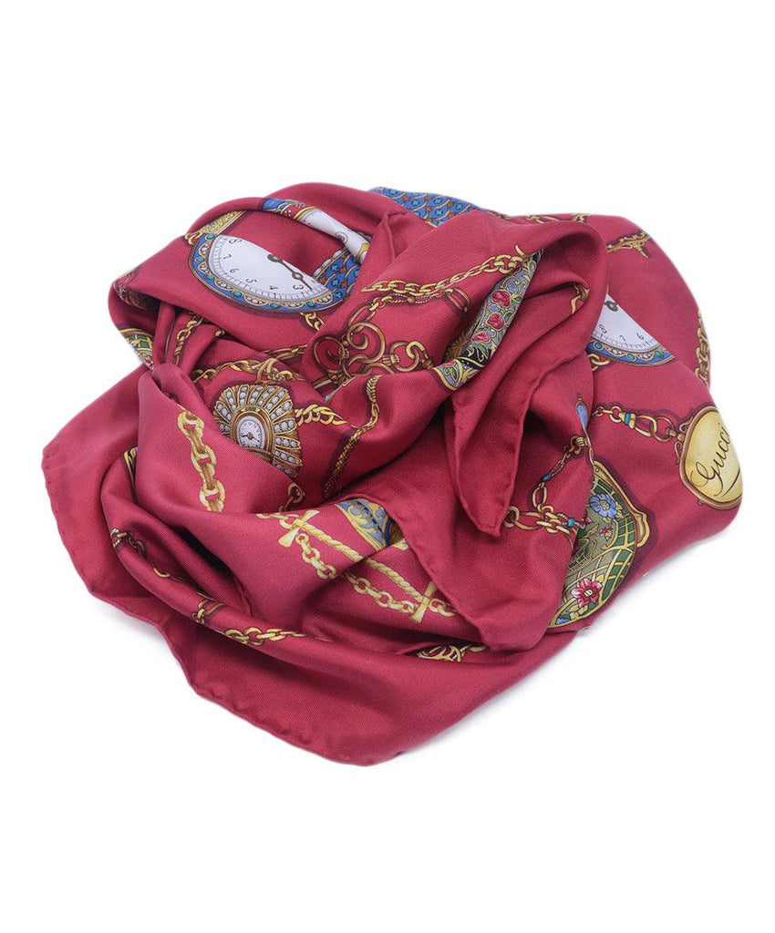 Gucci Red & Gold Print Silk Scarf 