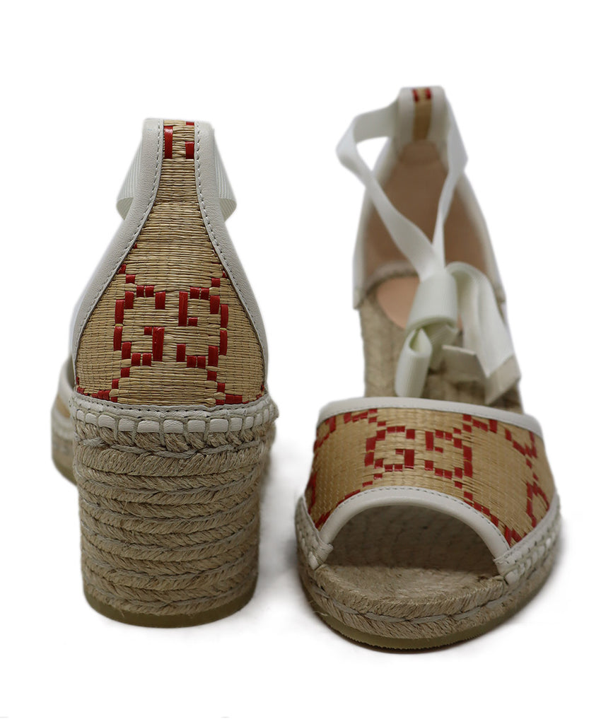 Gucci Tan & Red Monogram Raffia Sandals 2