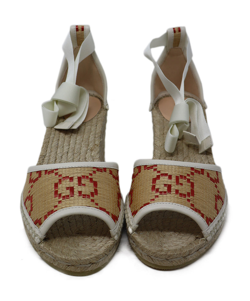 Gucci Tan & Red Monogram Raffia Sandals 3