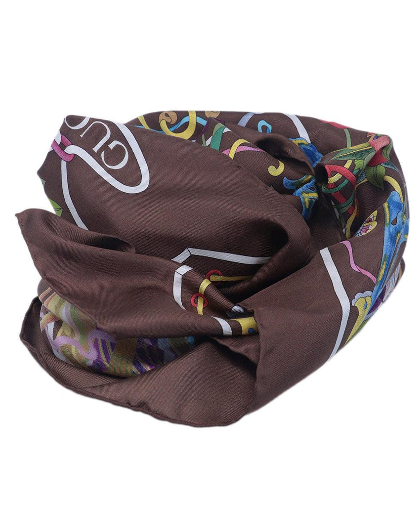 Gucci Brown & Multicolor Print Scarf 