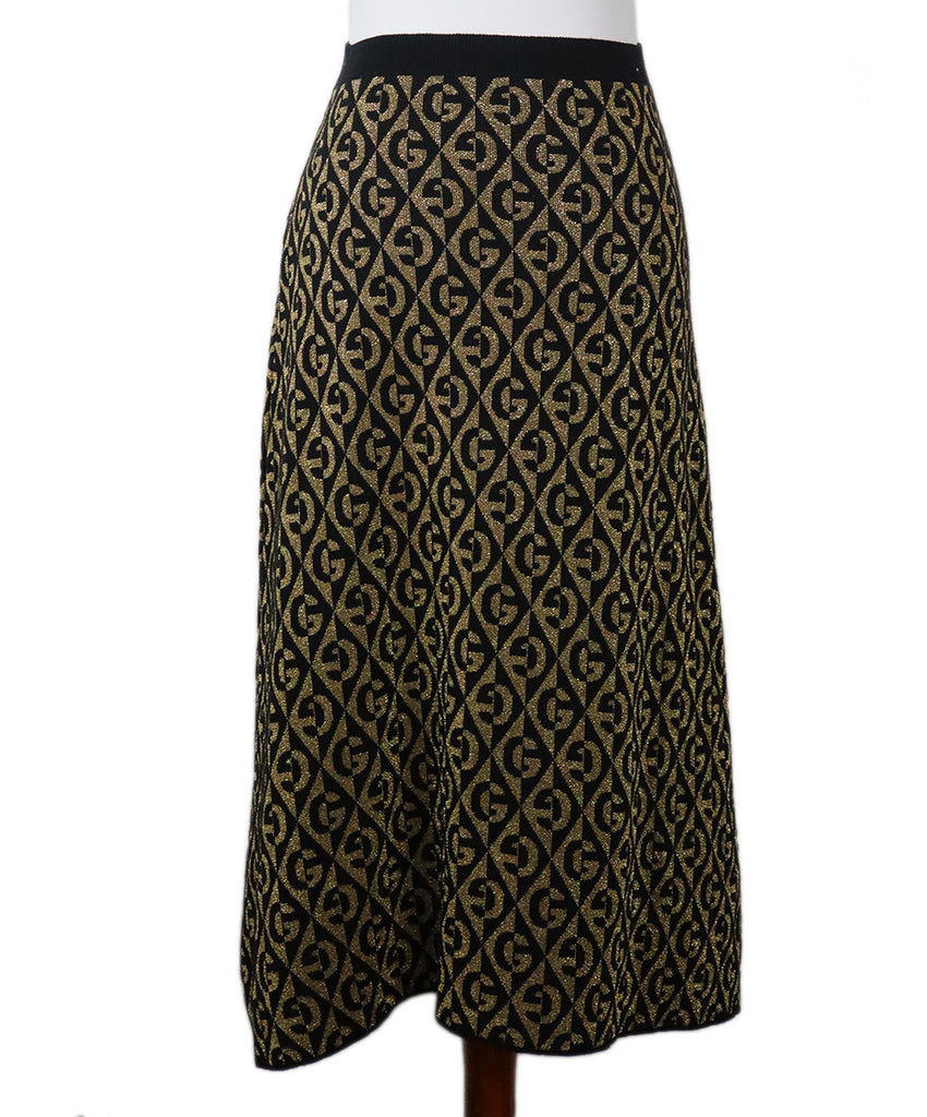 Gucci Black & Gold Monogram Print Skirt 