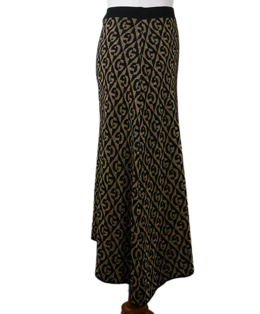 Gucci Black & Gold Monogram Print Skirt 1