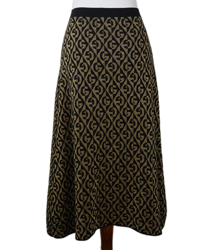 Gucci Black & Gold Monogram Print Skirt 2