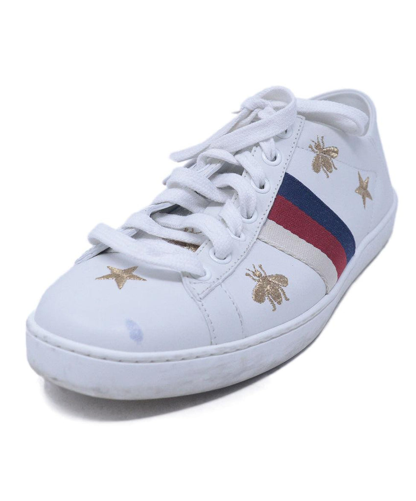 Gucci White Leather Embroidered Sneakers 