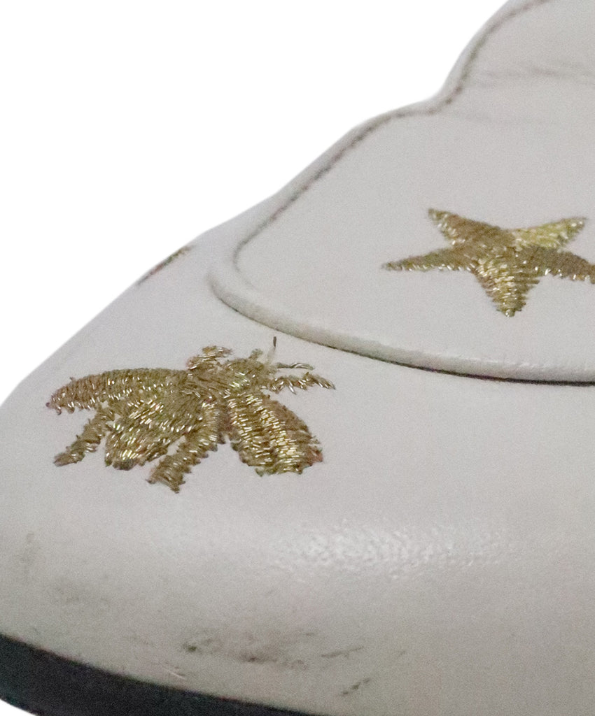 Gucci White & Gold Embroidered Mules 8