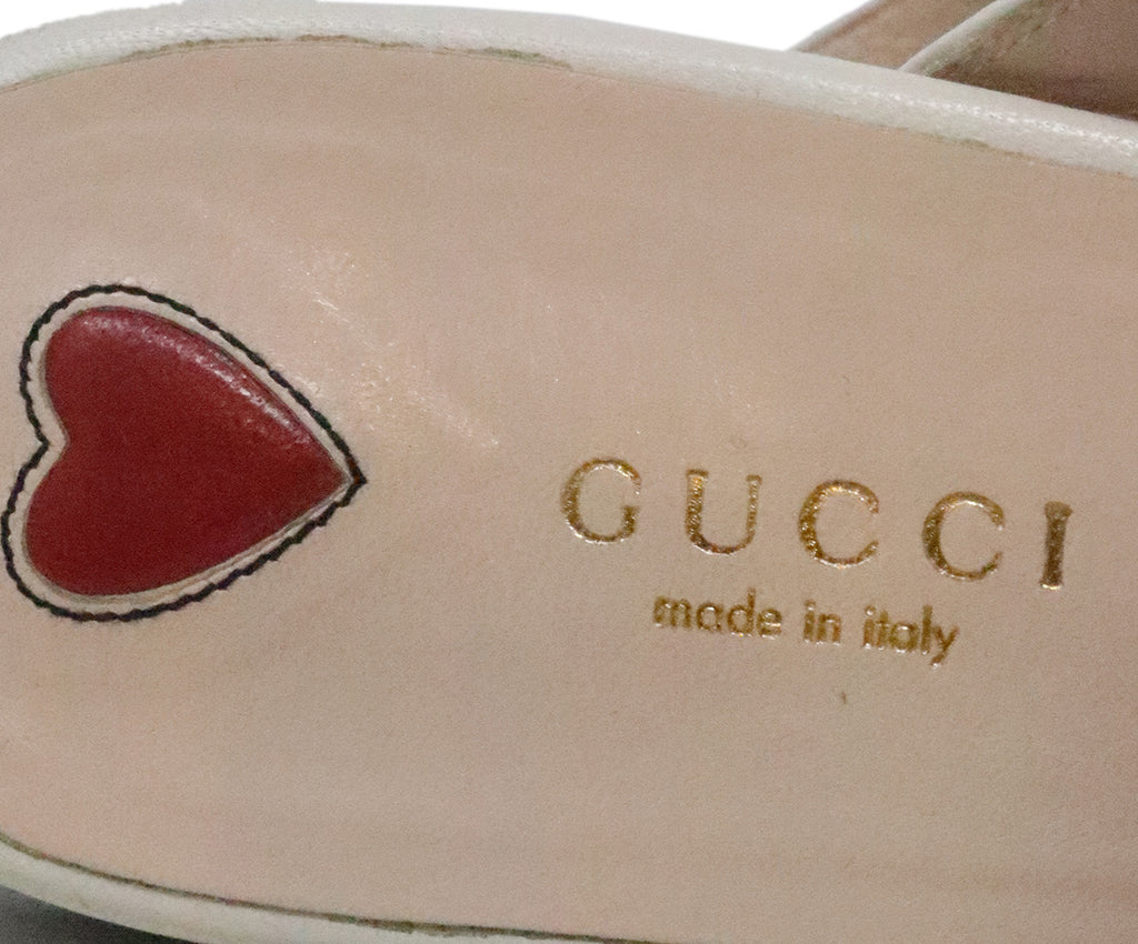 Gucci White & Gold Embroidered Mules 5