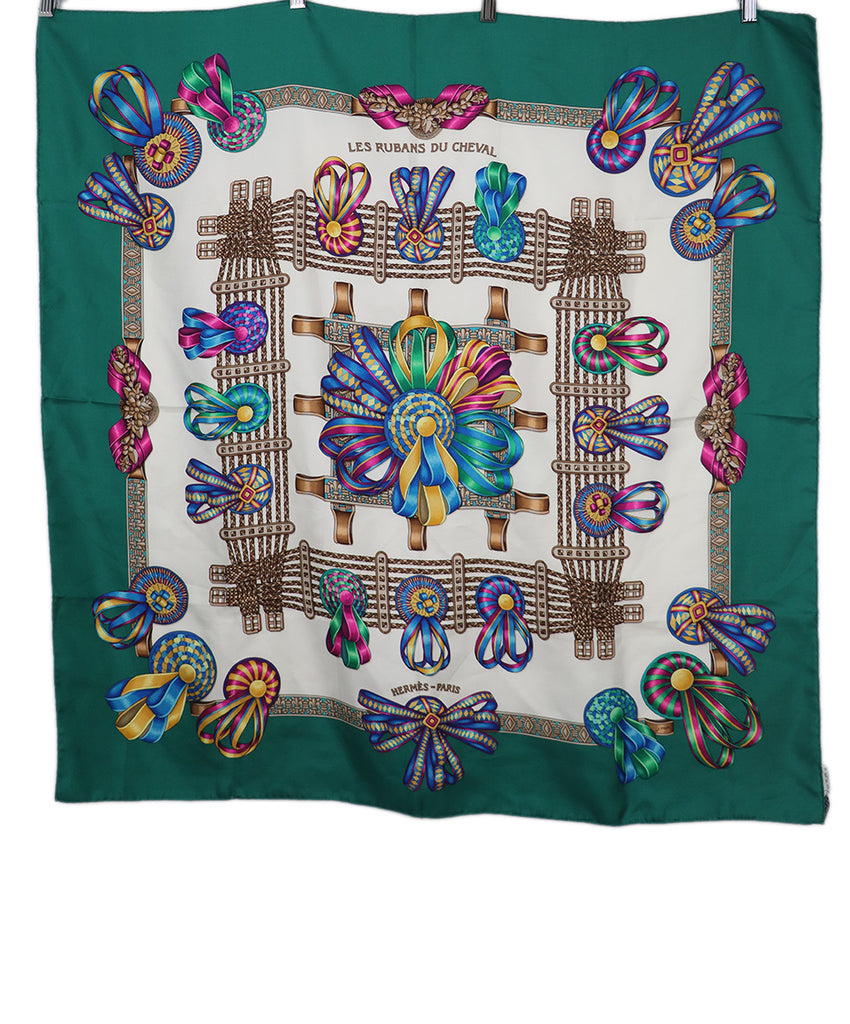 Hermes Green White Blue Purple Silk Scarf 4