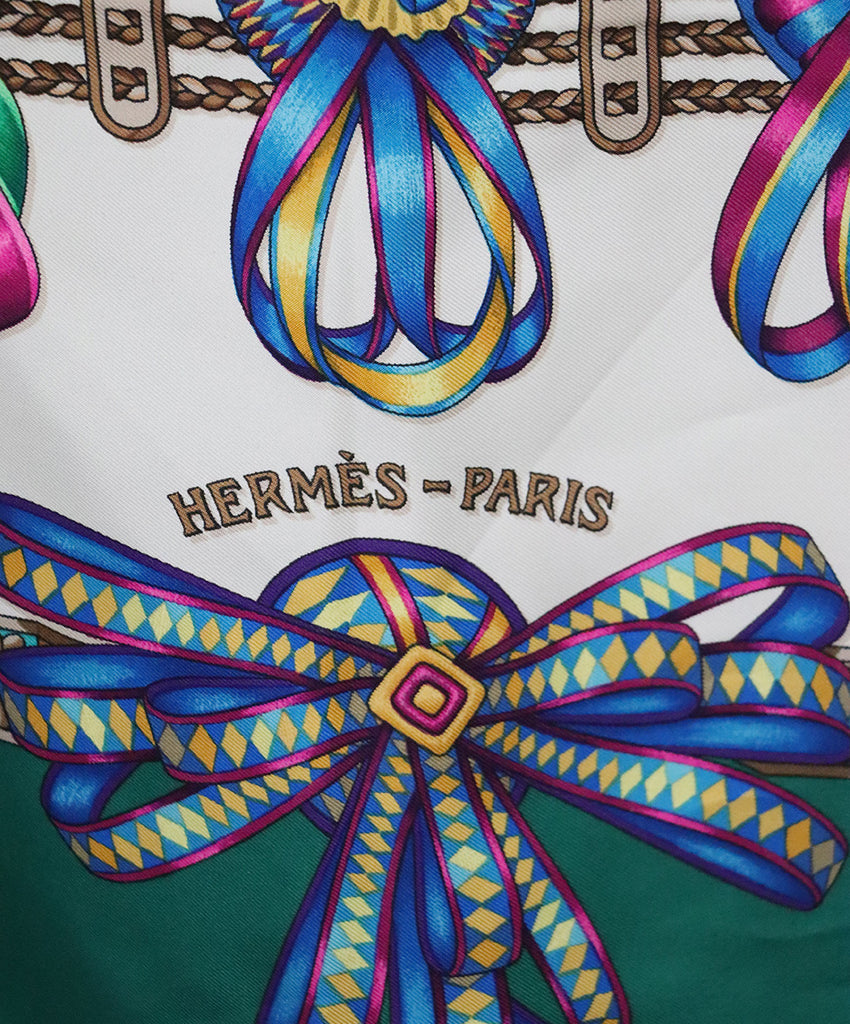 Hermes Green White Blue Purple Silk Scarf 5