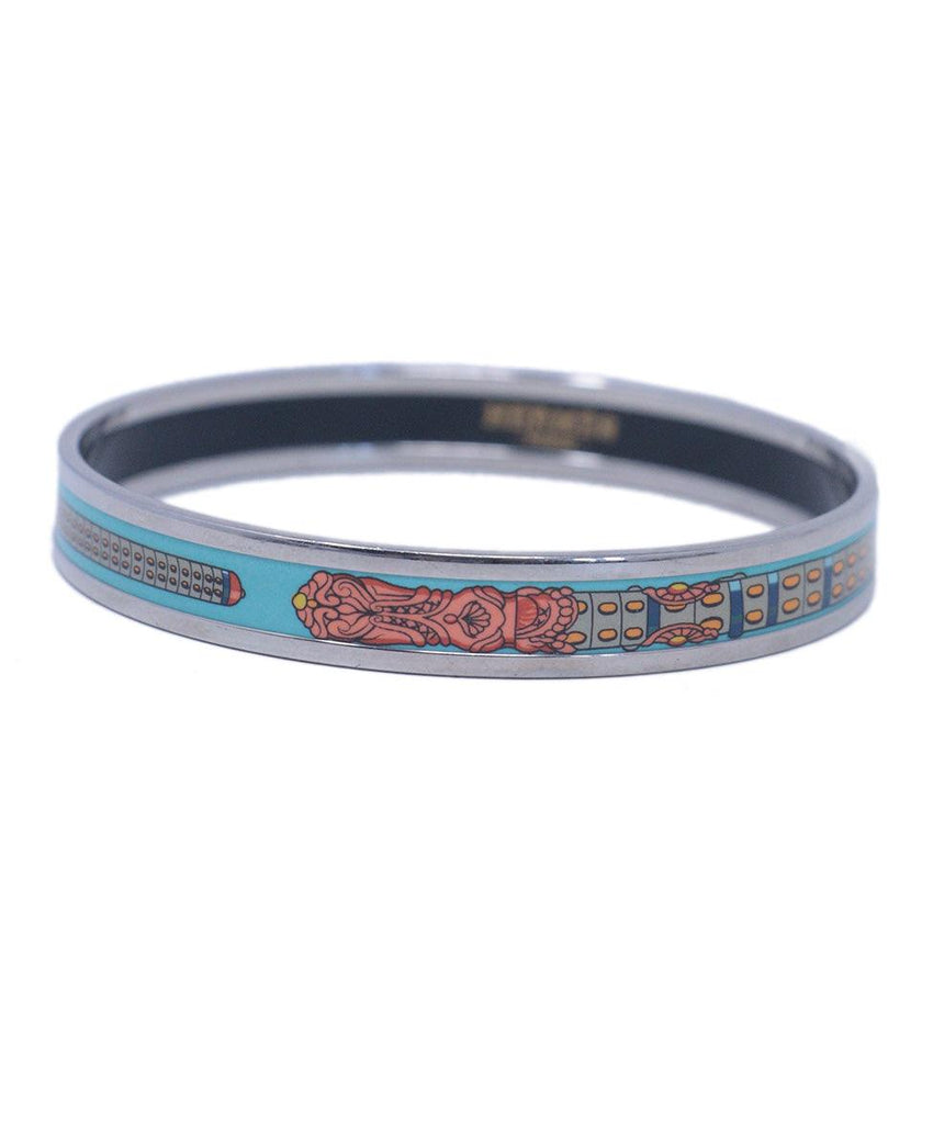 Hermes Aqua & Orange 65 Small Narrow Bangle 