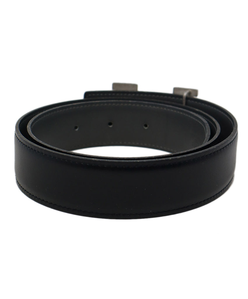 Hermes Black Leather & Silver Buckle Belt 1