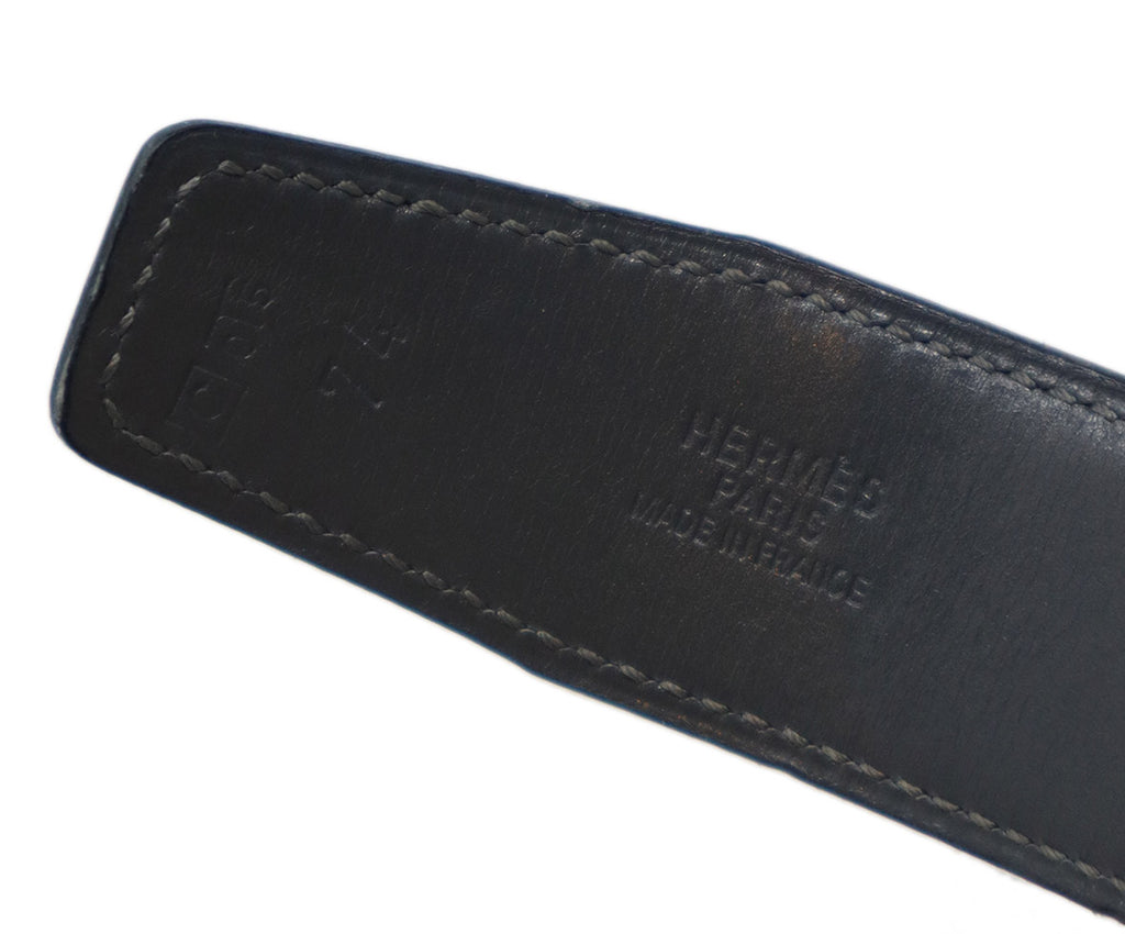 Hermes Black Leather & Silver Buckle Belt 2