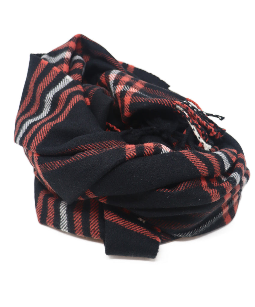 Hermes Black & Orange Plaid Shawl 