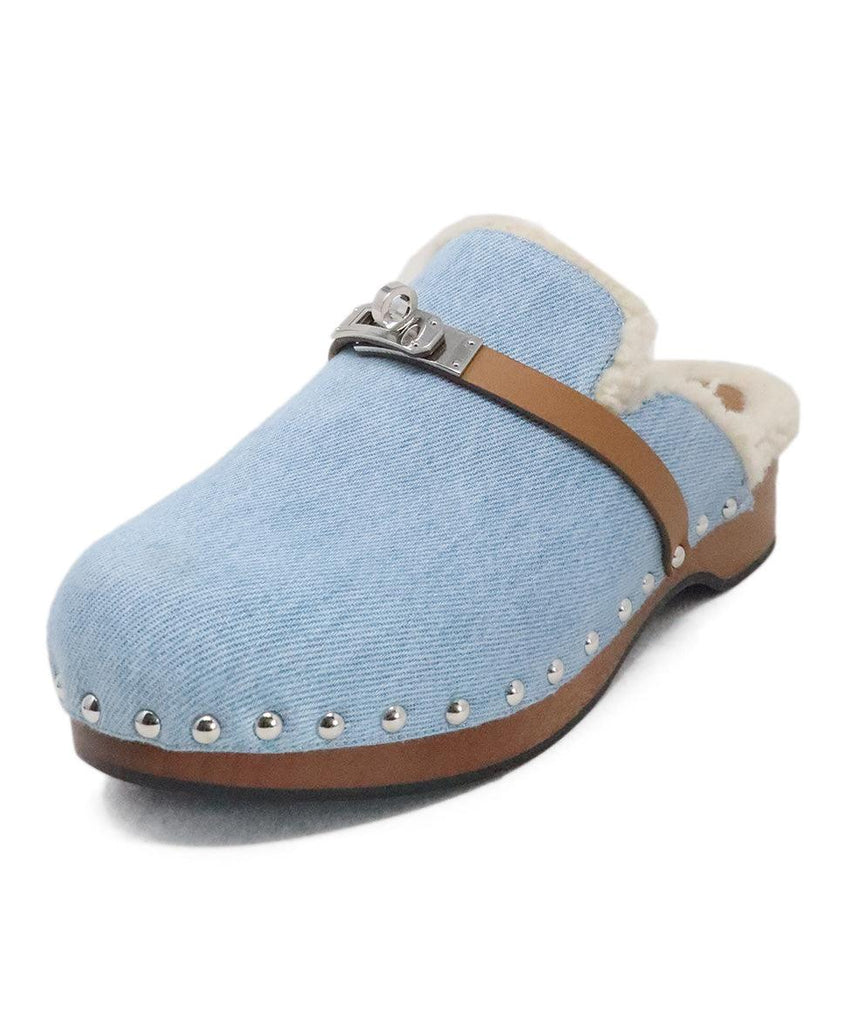 Hermes Denim & Shearling Cayla Mules 