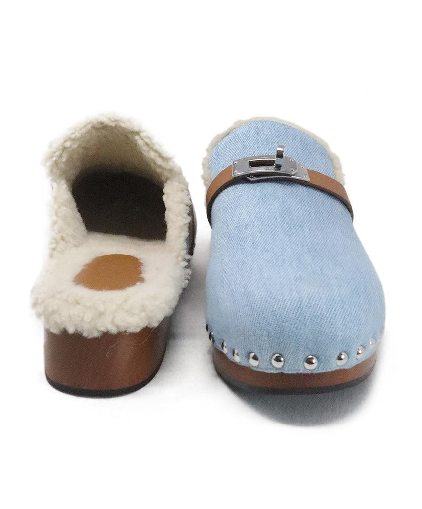 Hermes Denim & Shearling Cayla Mules 2