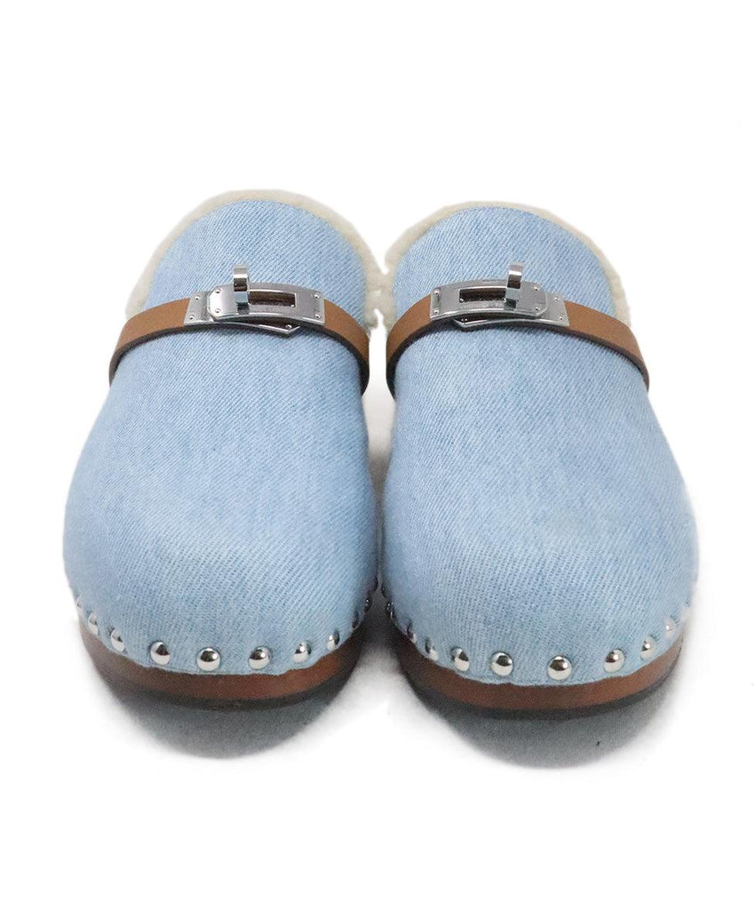 Hermes Denim & Shearling Cayla Mules 3