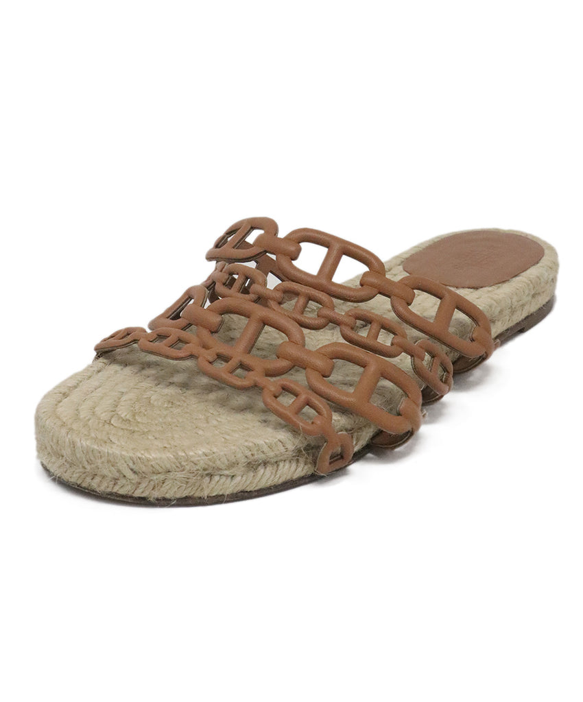 Hermes Tan Leather Espadrille Sandals 