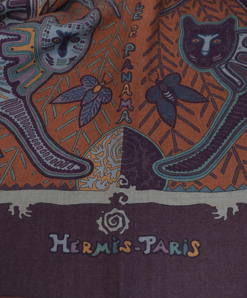 Hermes Orange & Plum Cashmere Scarf 5