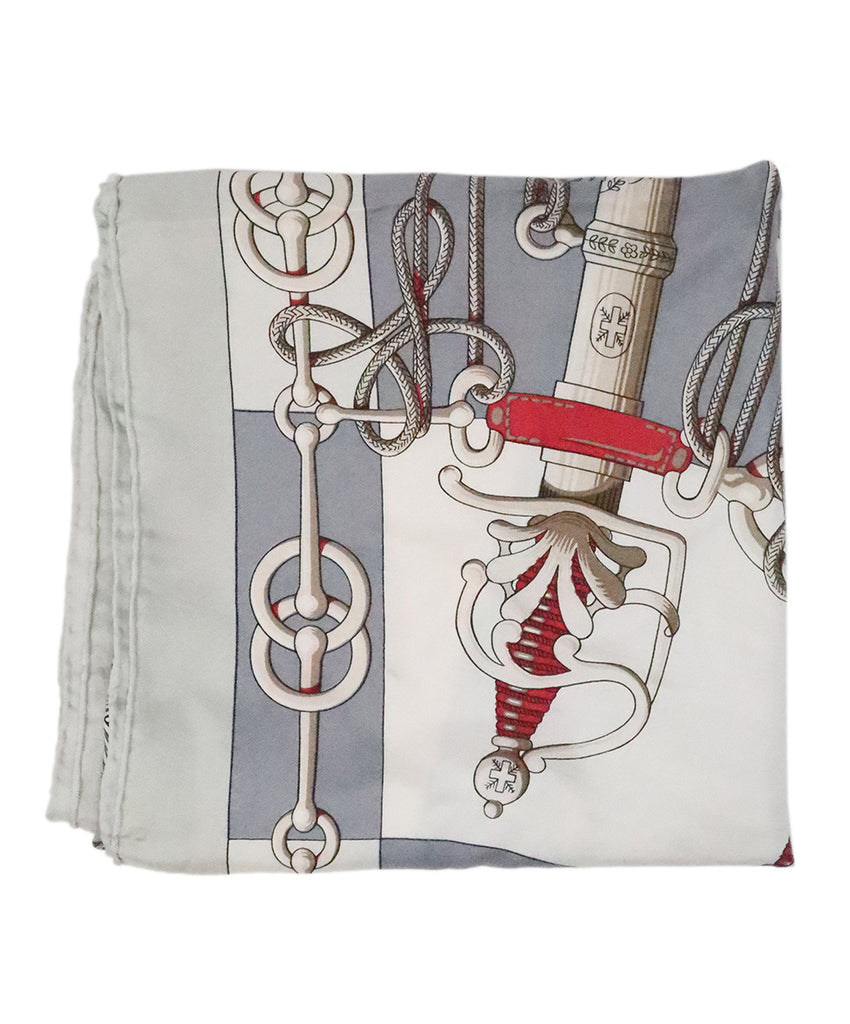 Hermes Grey & Red Silk Scarf 1