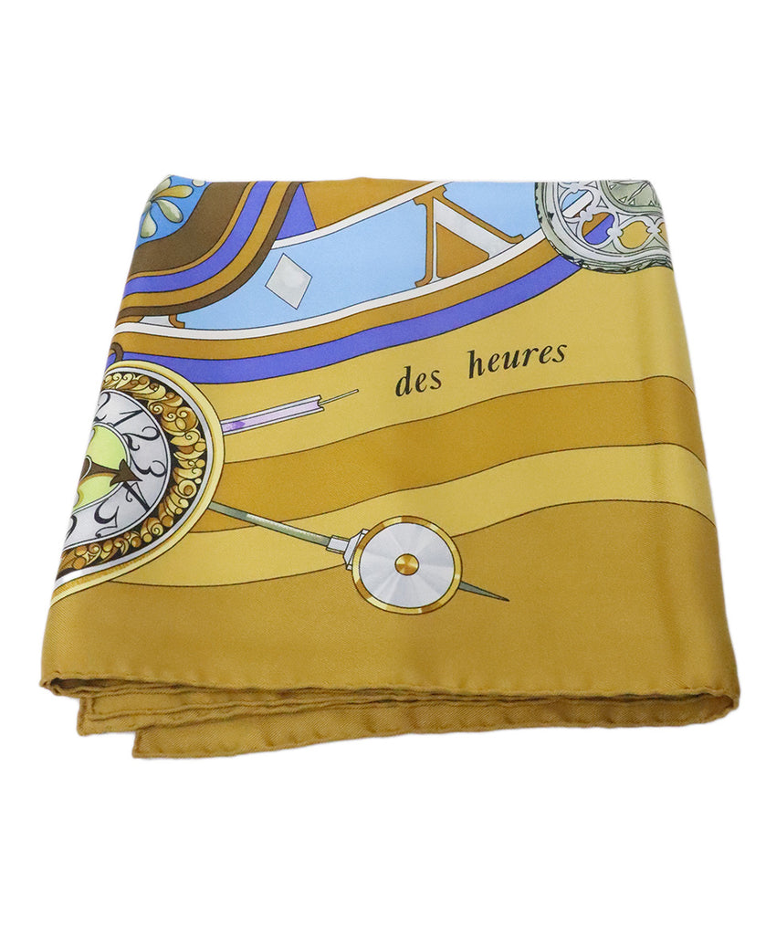 Hermes Mustard Yellow Silk Print Scarf 1