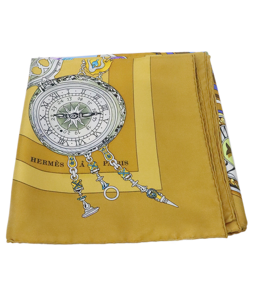 Hermes Mustard Yellow Silk Print Scarf 2