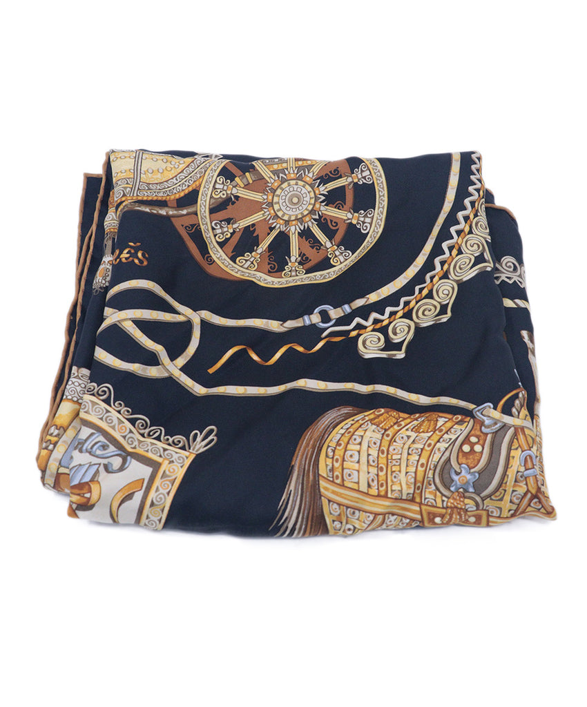 Hermes Black & Gold Print Silk Scarf 1