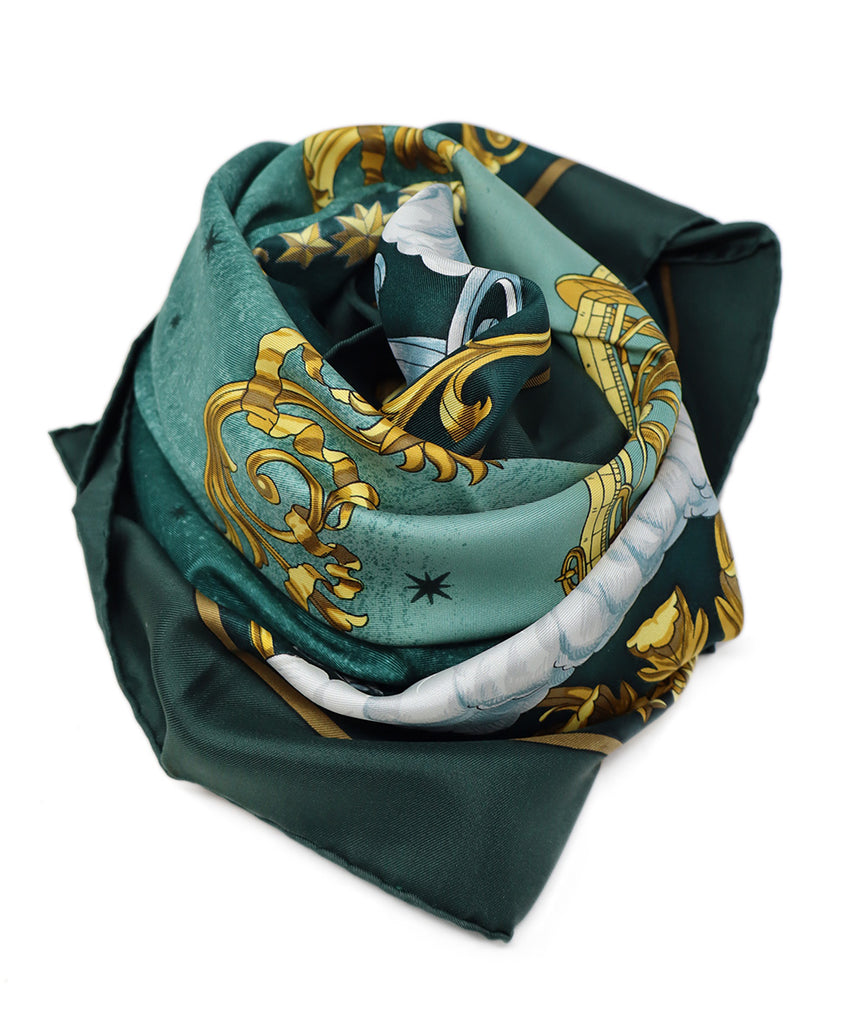 Hermes Green Cosmos Print Silk Scarf 