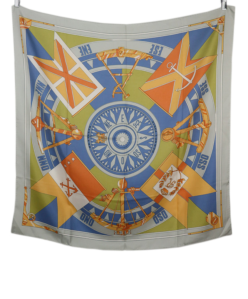 Hermes Grey & Blue Print Silk Scarf 1