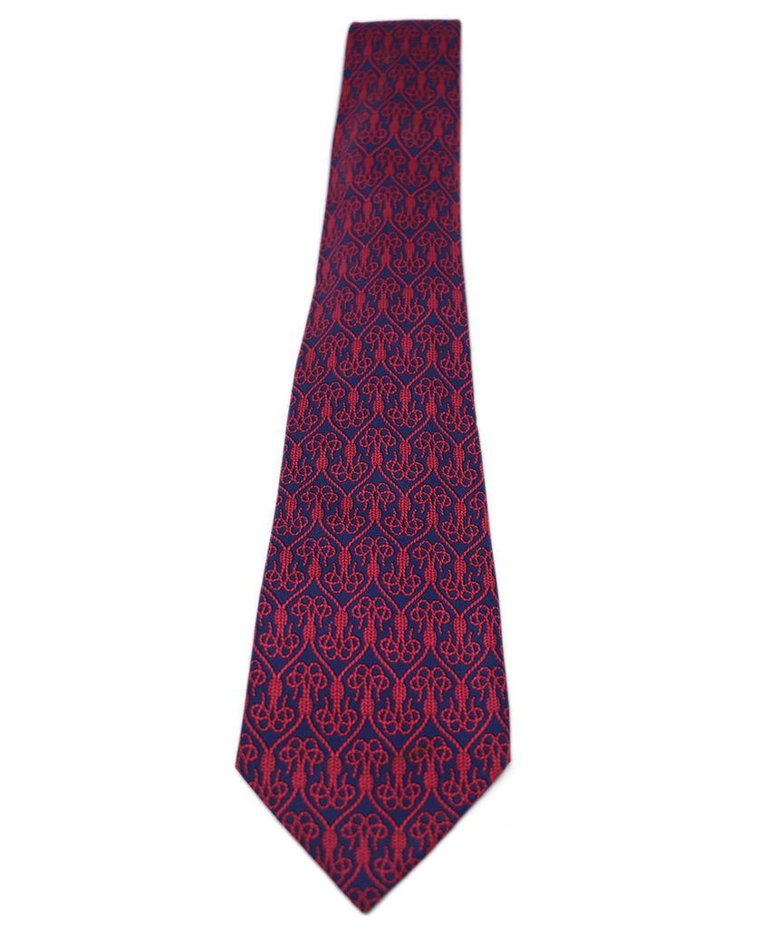 Hermes Navy & Red Print Tie 