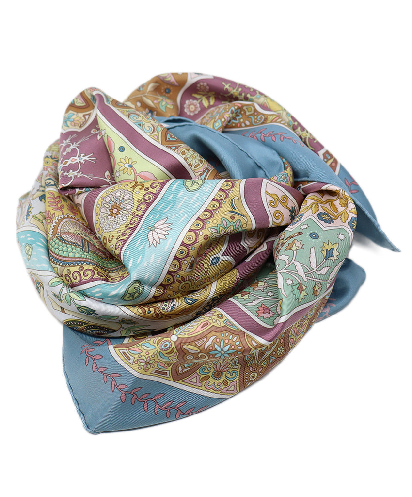 Hermes Pale Blue & Mauve Print Silk Scarf 