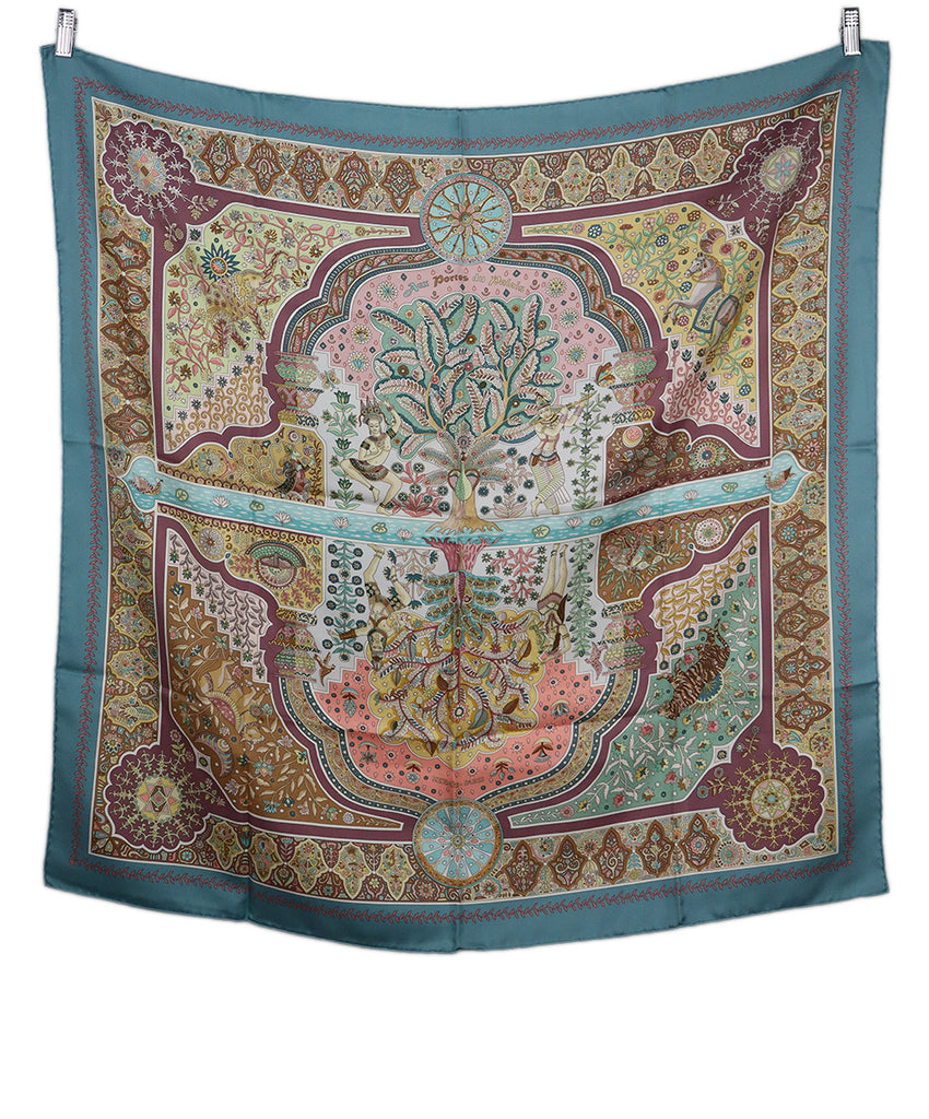 Hermes Pale Blue & Mauve Print Silk Scarf 1