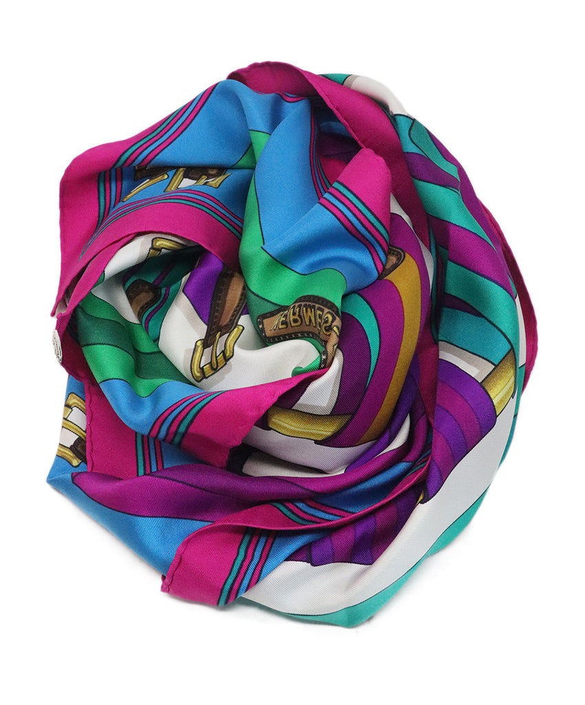 Hermes Multicolor Print Silk Scarf 