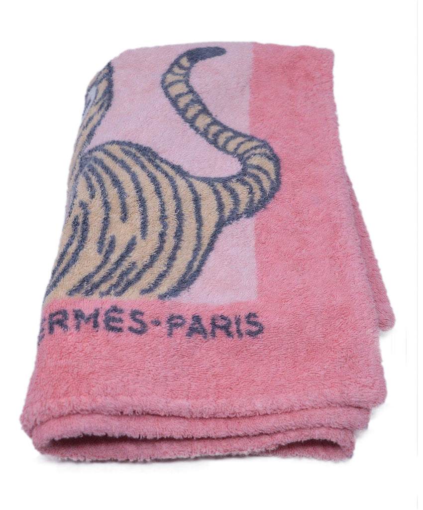 Hermes Pink Tiger Print Towel 