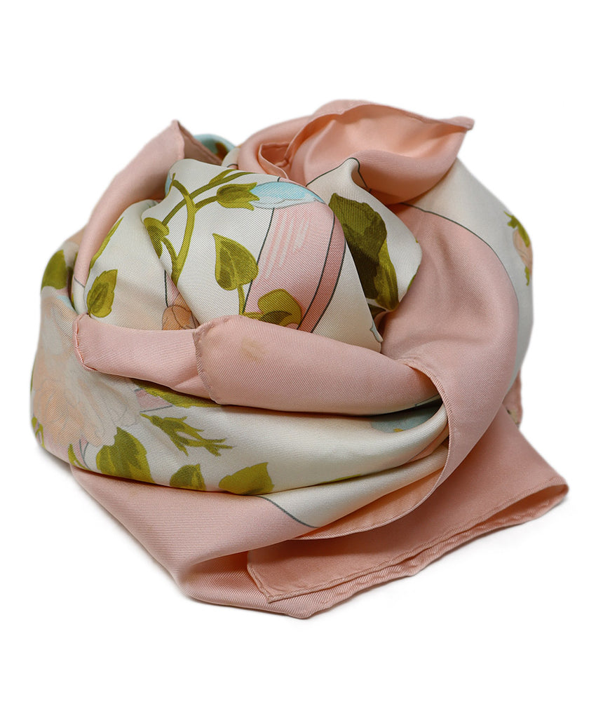 Hermes Pink Floral Print Silk Scarf 