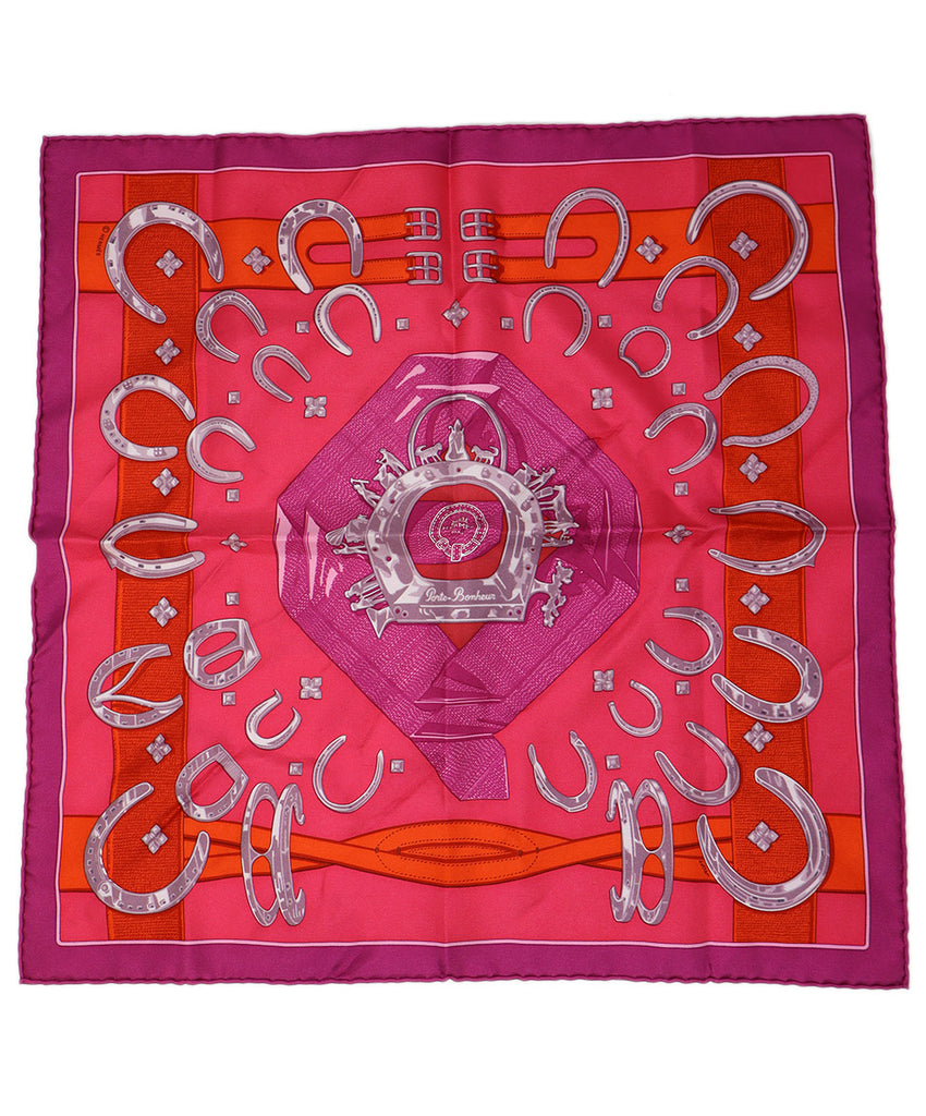 Hermes Pink & Red Print Silk Scarf 1