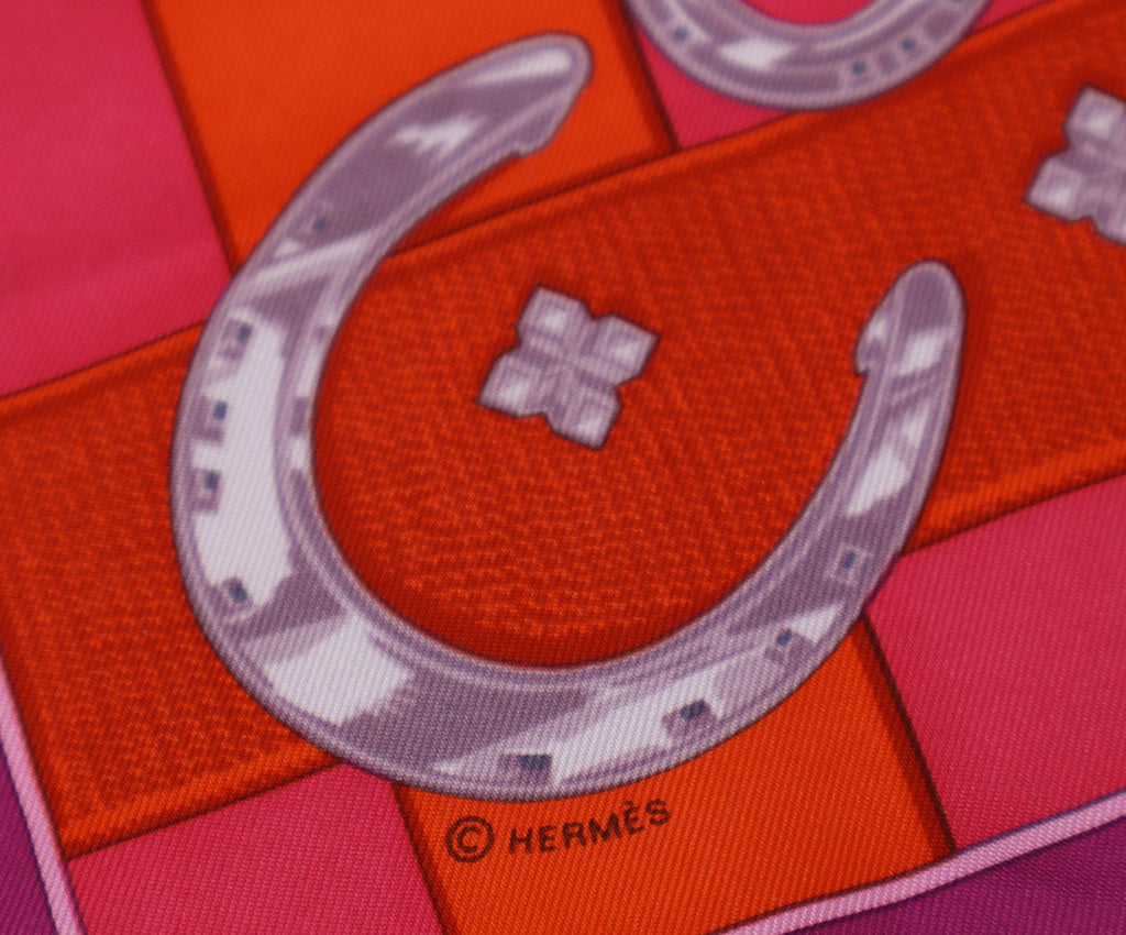 Hermes Pink & Red Print Silk Scarf 3