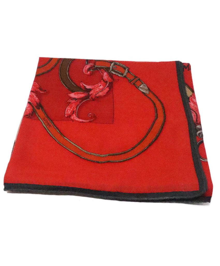 Hermes Red & Brown Cashmere Shawl 4