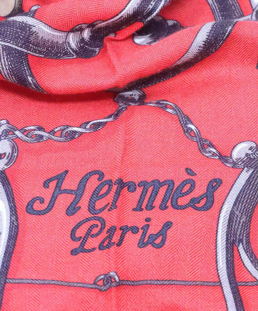 Hermes Red & Brown Cashmere Shawl 6